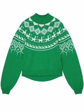 Maje Fair Isle Mascot Mock Neck Sweater Green Size 1 NWT
